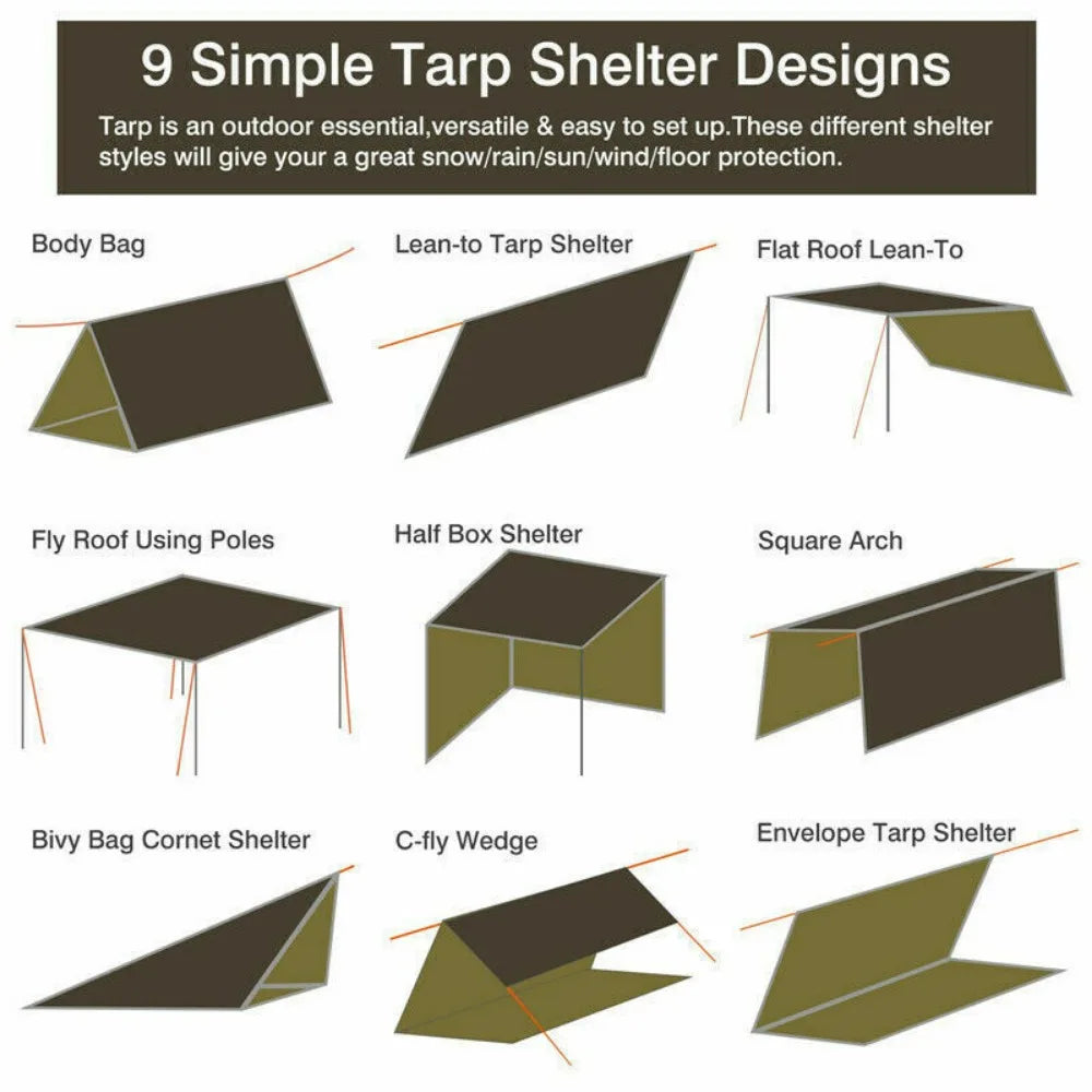 Waterproof Tarp Ultralight Sun Shelter For Outdoors