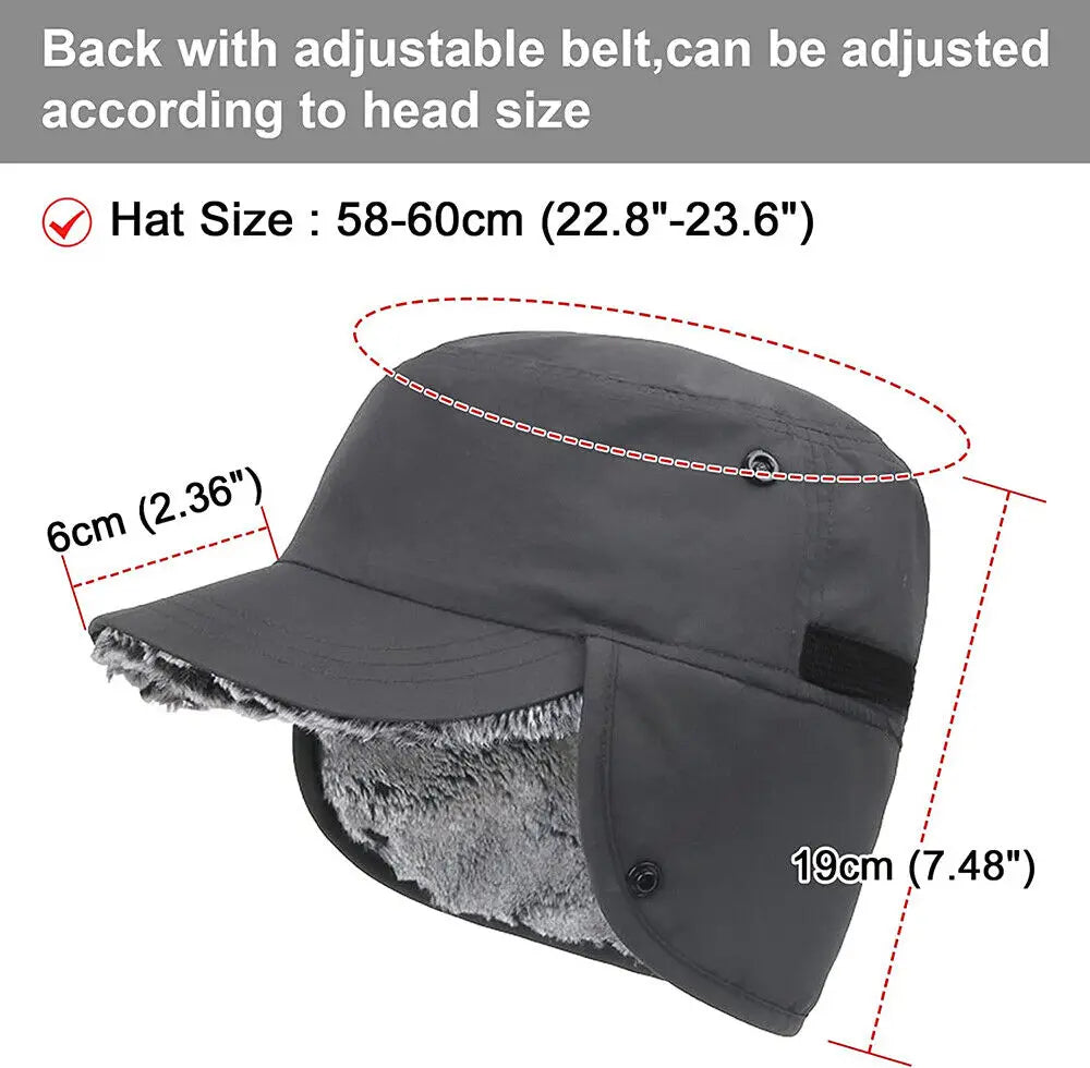 Men's Winter Ball Cap with Warm Earflaps Hat Windproof Faux Fur Baseball Cap Thickening Warm Outdoor Fishing Hat