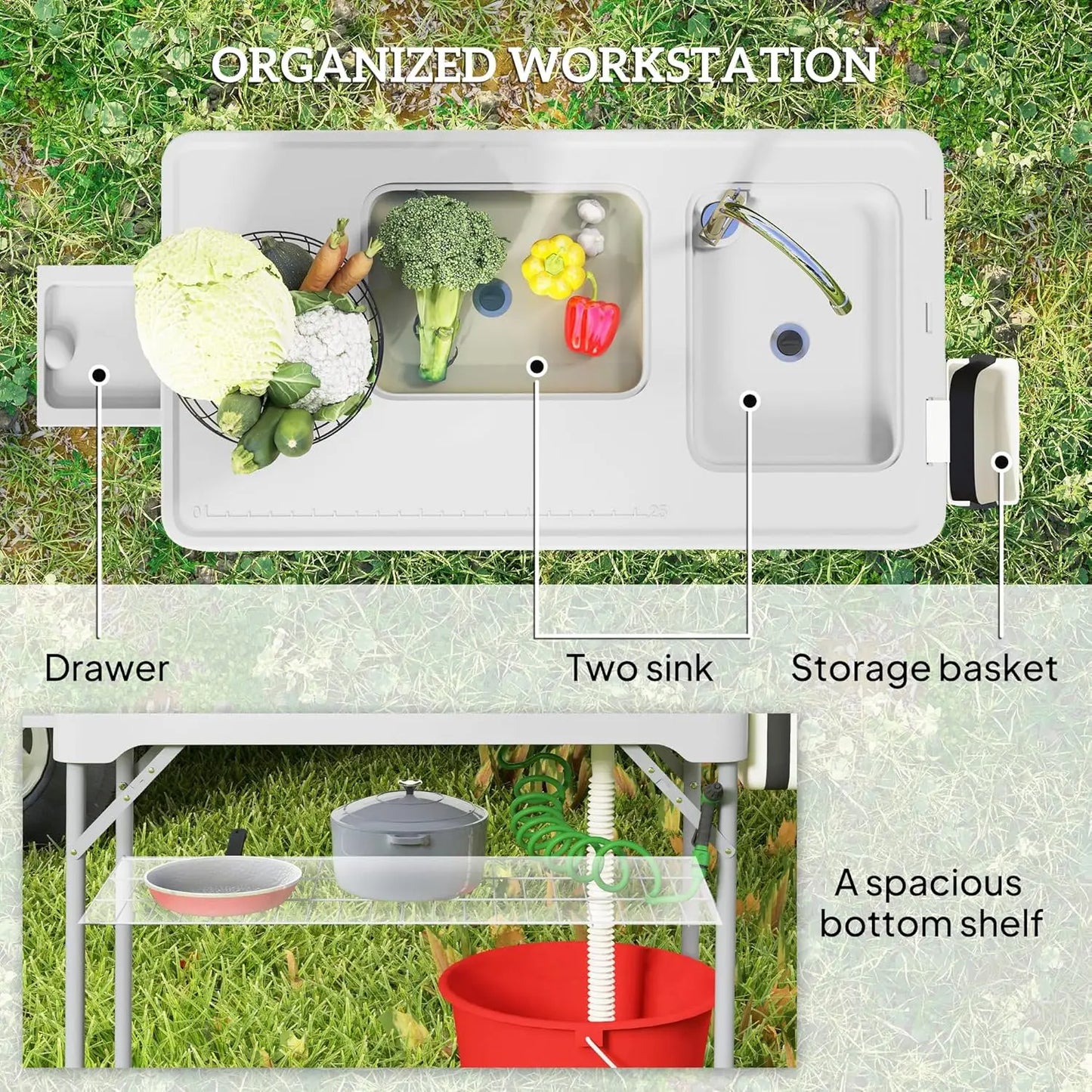 Folding Fish Cleaning Table with Sinks