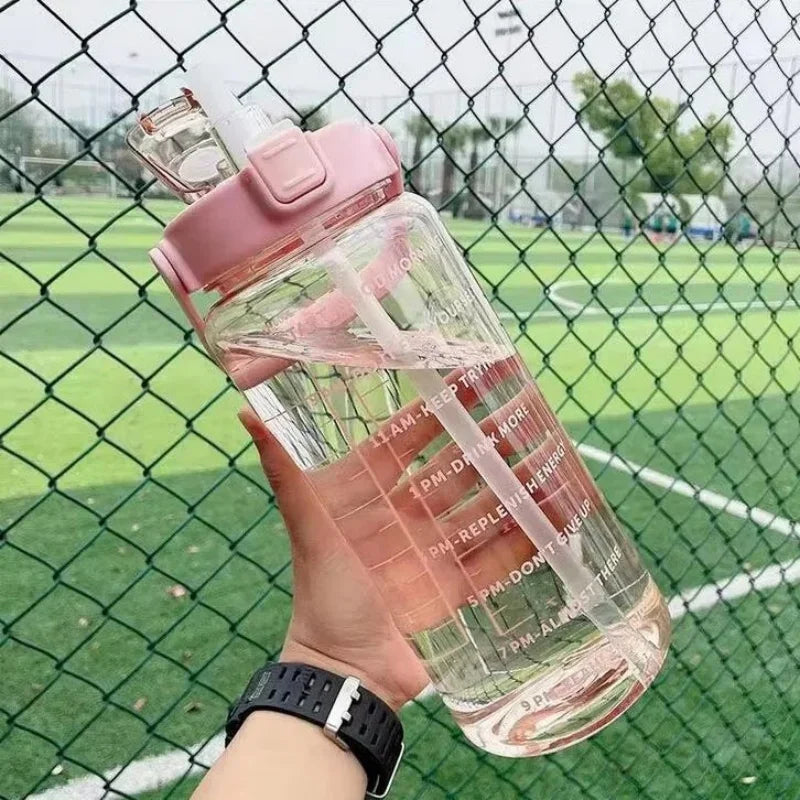 2 Liter Water Bottle with Straw Portable