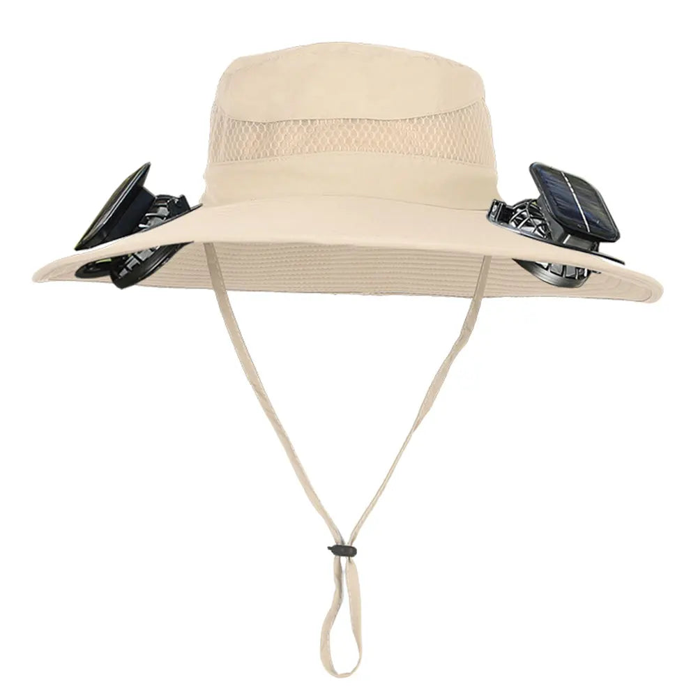 2 Solar Fan Wide Brim Bucket Hat