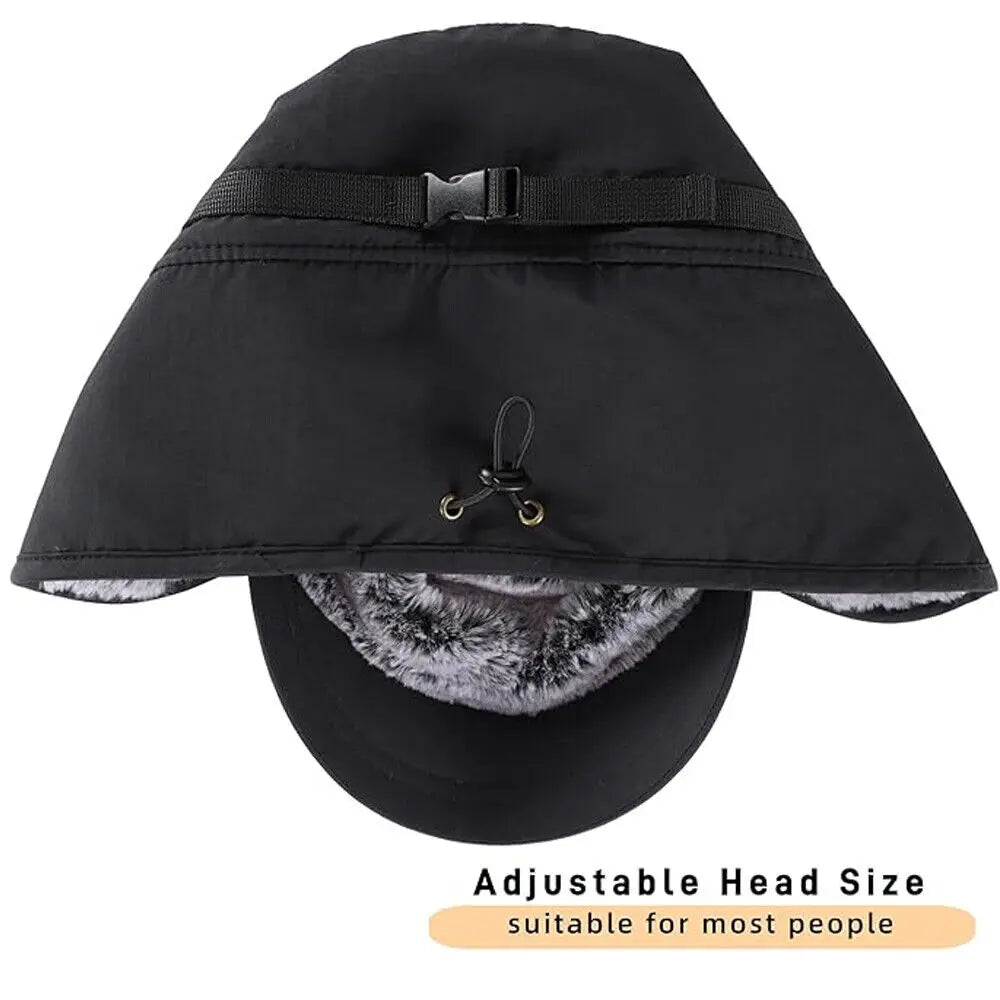 Men's Winter Ball Cap with Warm Earflaps Hat Windproof Faux Fur Baseball Cap Thickening Warm Outdoor Fishing Hat