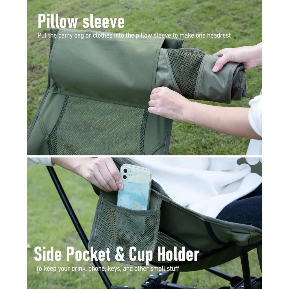 Camping Chair, Ultra Light and Compact Folding Beach Chair with Anti Sinking Feet, Triangular Frame High Backrest