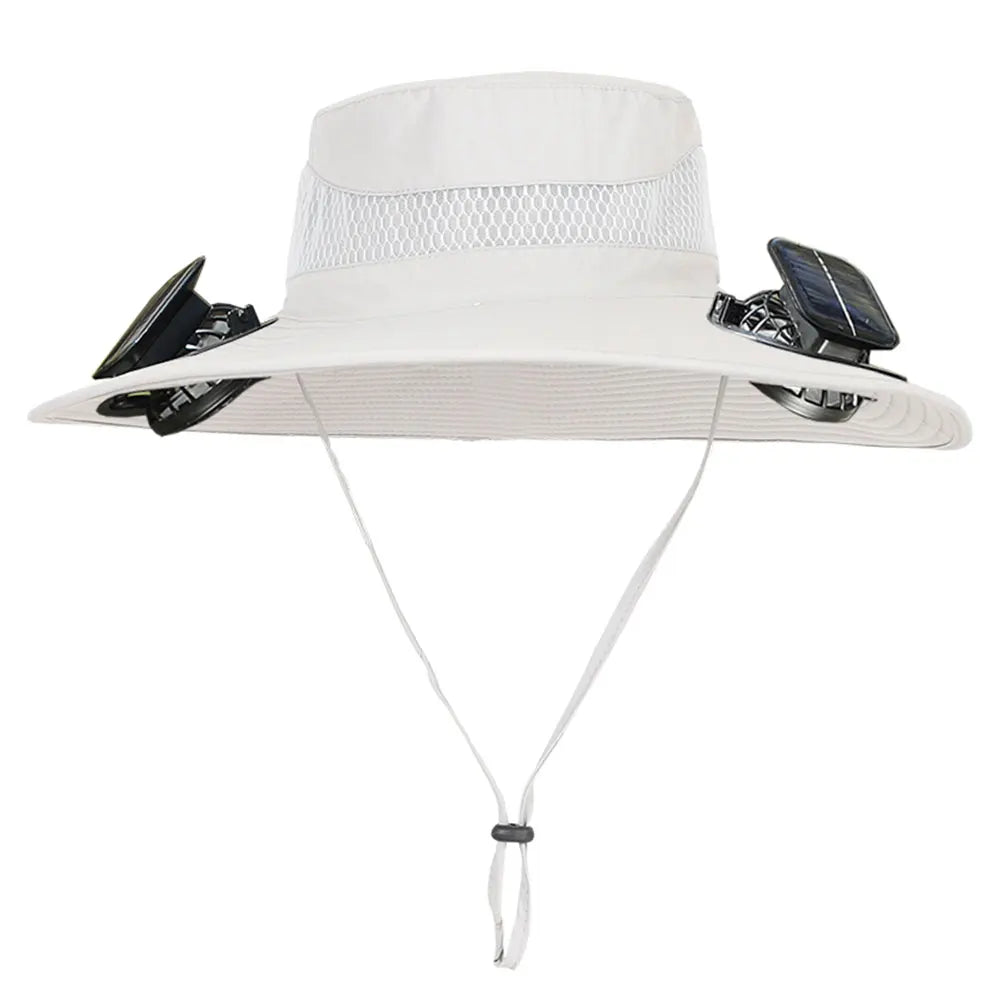 2 Solar Fan Wide Brim Bucket Hat