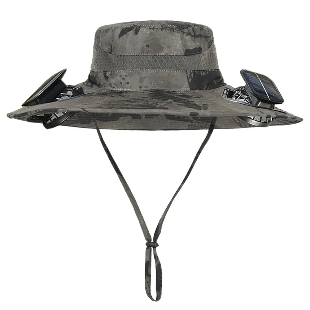 2 Solar Fan Wide Brim Bucket Hat