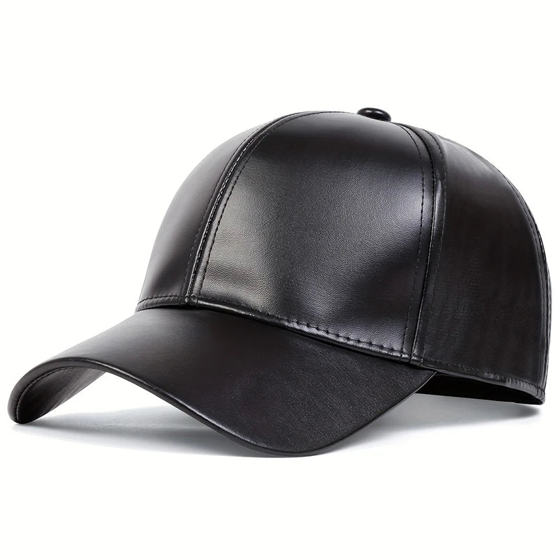 Leather Solid Color Adjustable Baseball Outdoor Cap