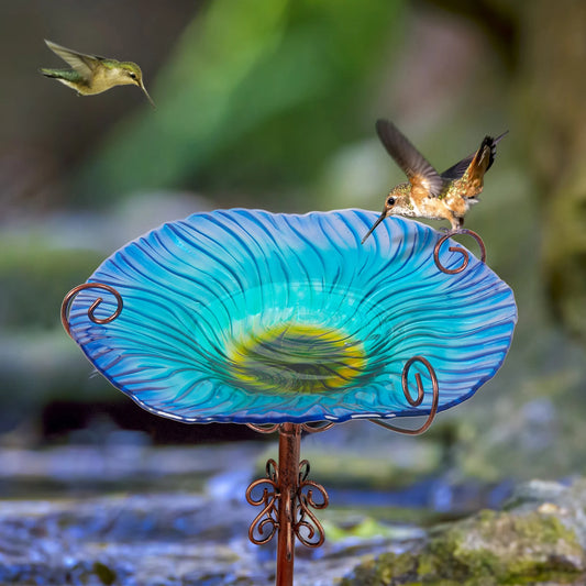 Glass Bird Bath, 4-Prong Stake
