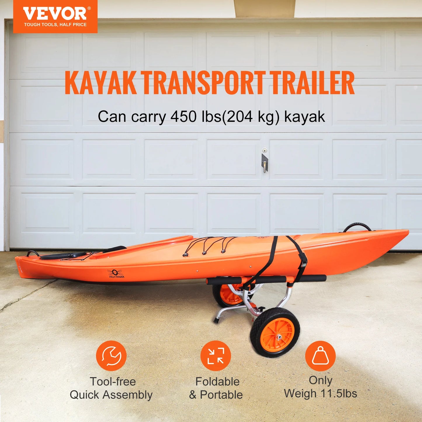 Kayak Cart 450lbs Detachable Canoe Trolley Cart