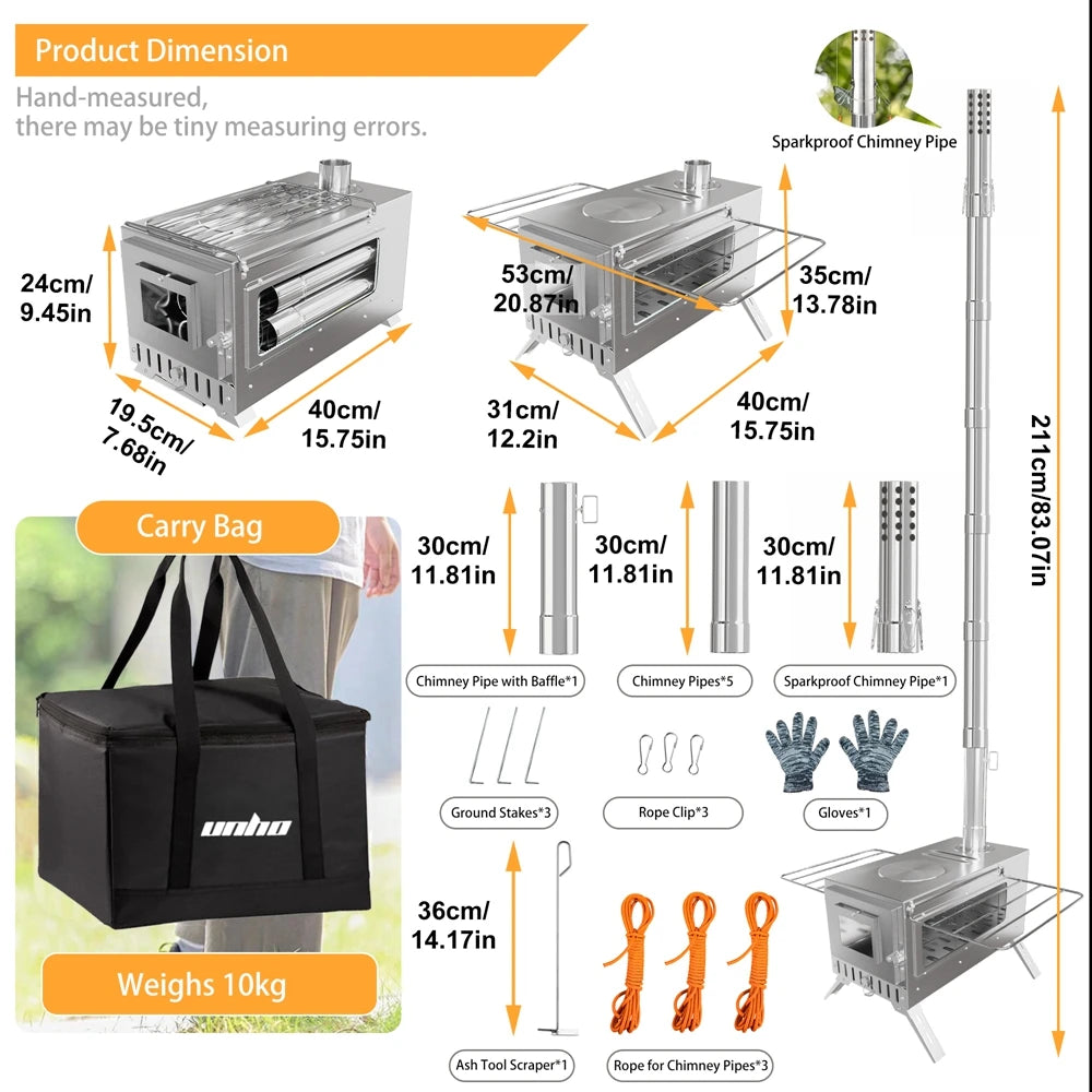 Portable Camping Wood Burning Stove Stainless Steel