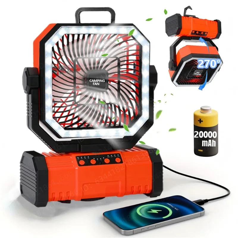 30000mAh Oscillating Camp Fan with LED Lantern