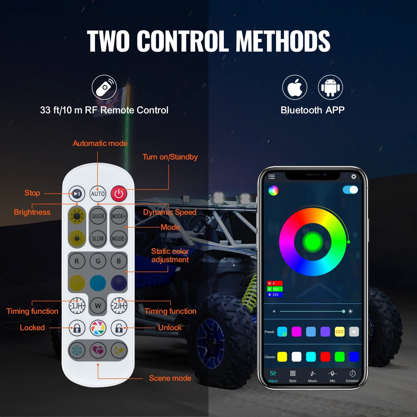 Whip Light Spring Base Remote Control UTVs ATVs