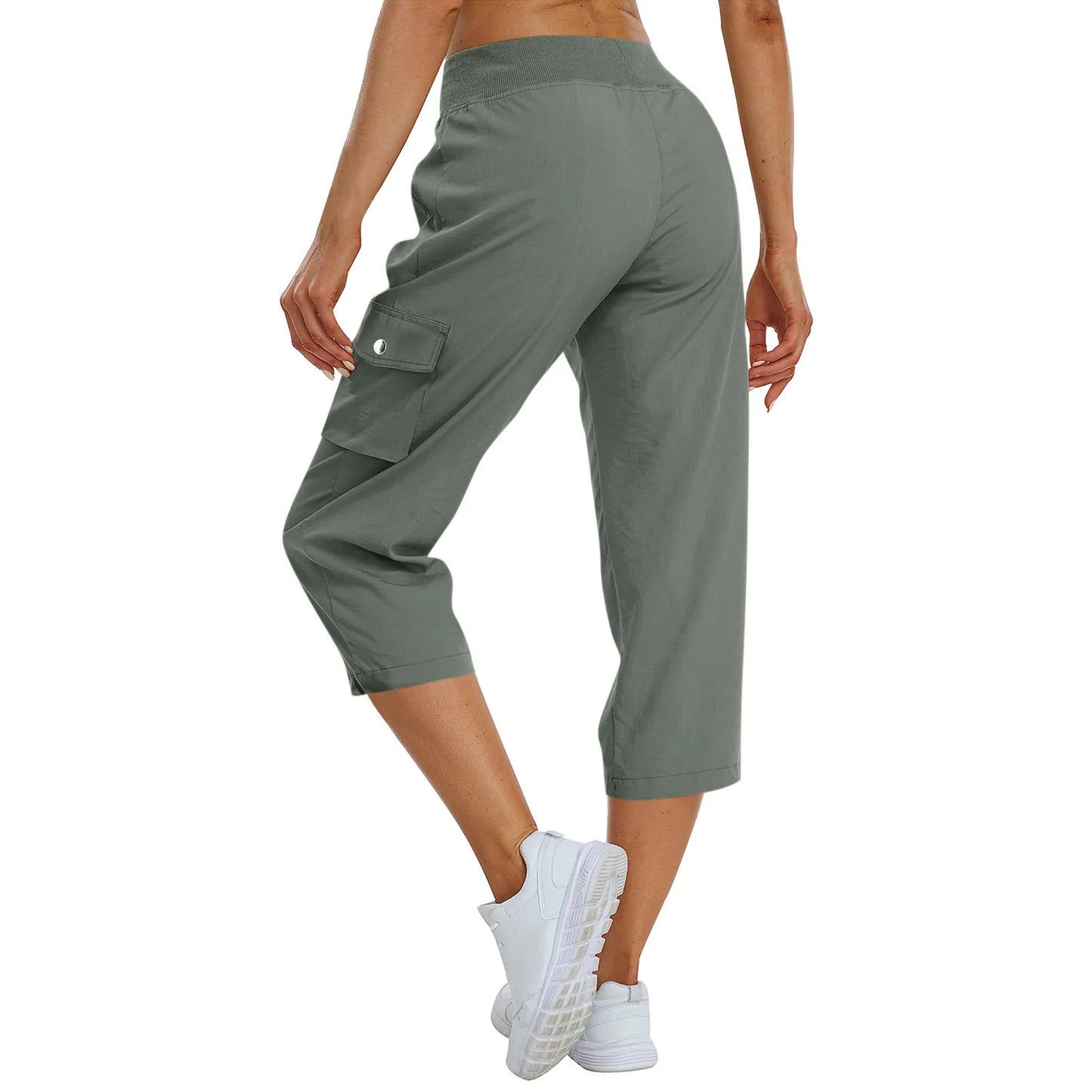 Female Cargo Capris Hiking Pants Drawstring Elastic