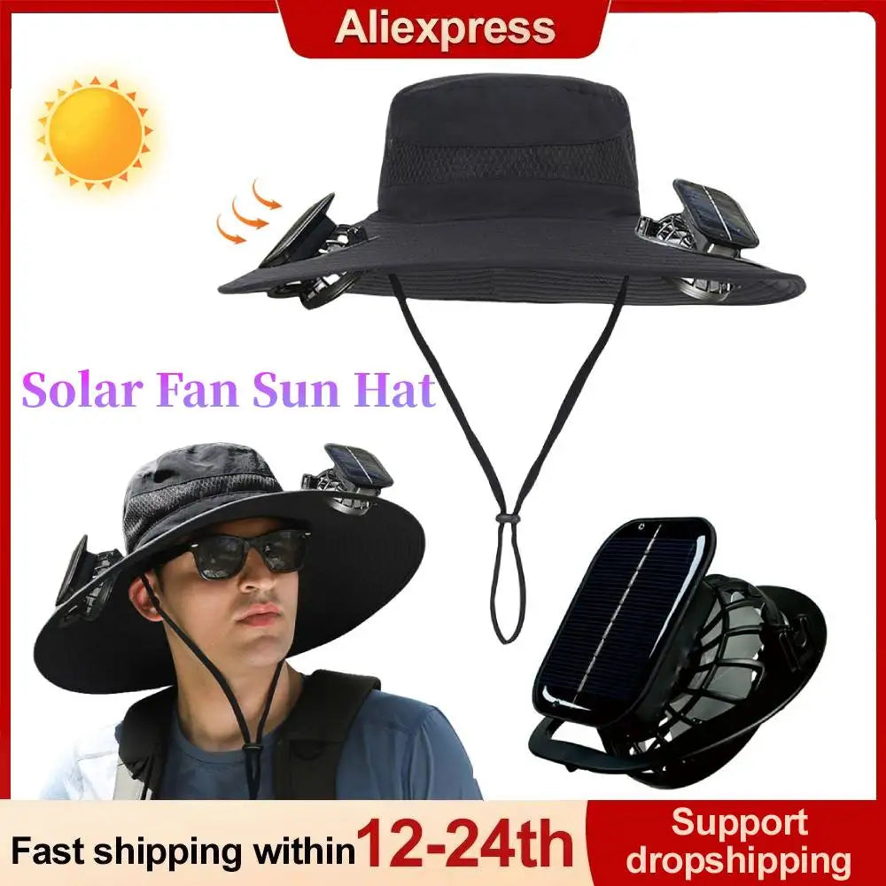 2 Solar Fan Wide Brim Bucket Hat