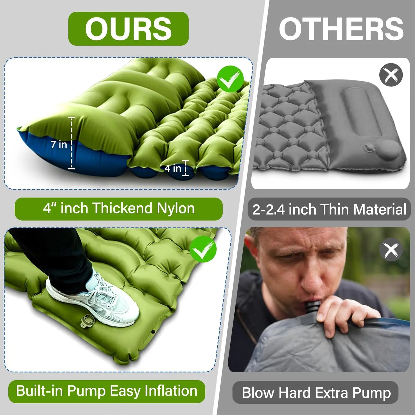 2 Person Inflatable Mattress, Built-in Foot Pump