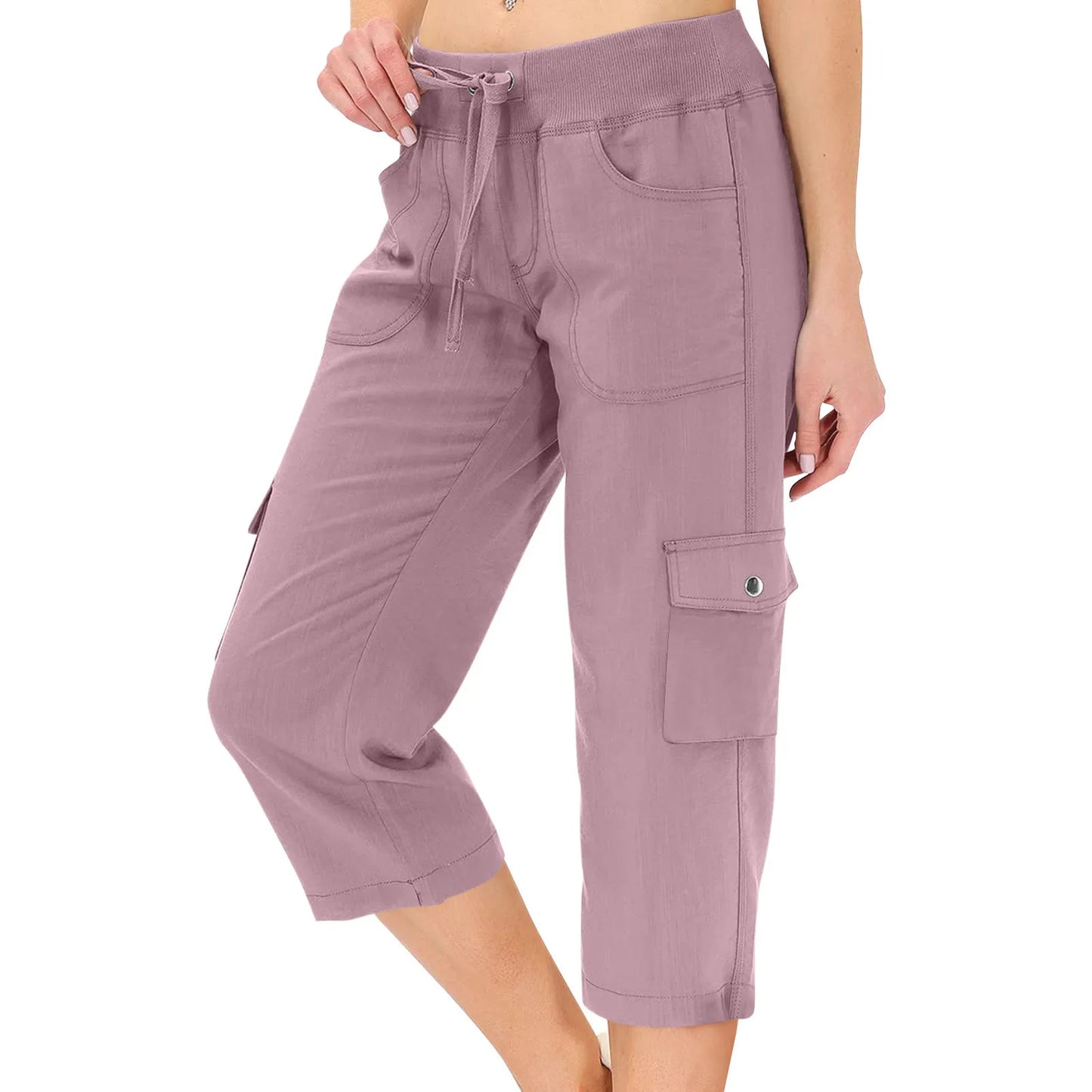 Female Cargo Capris Hiking Pants Drawstring Elastic