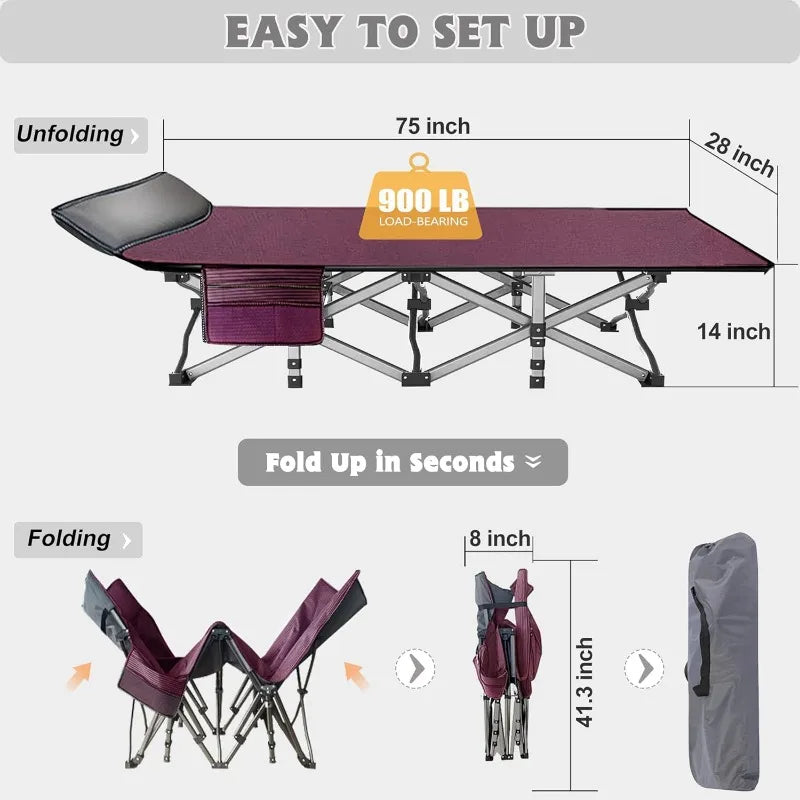 2 Pack Folding Camping Cot W/Mattress