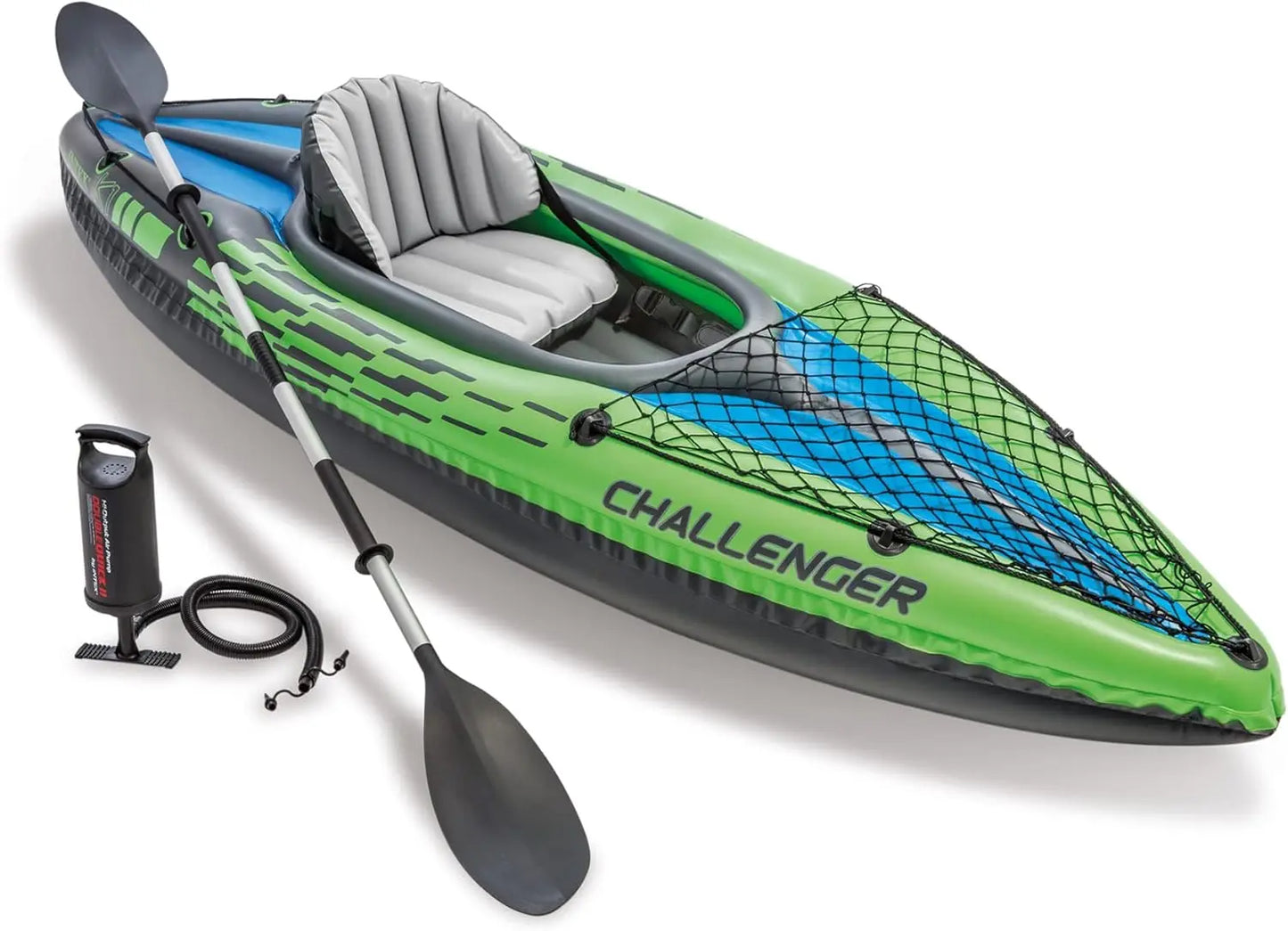 One Peron Challenger Inflatable Kayak, Paddles, Pump