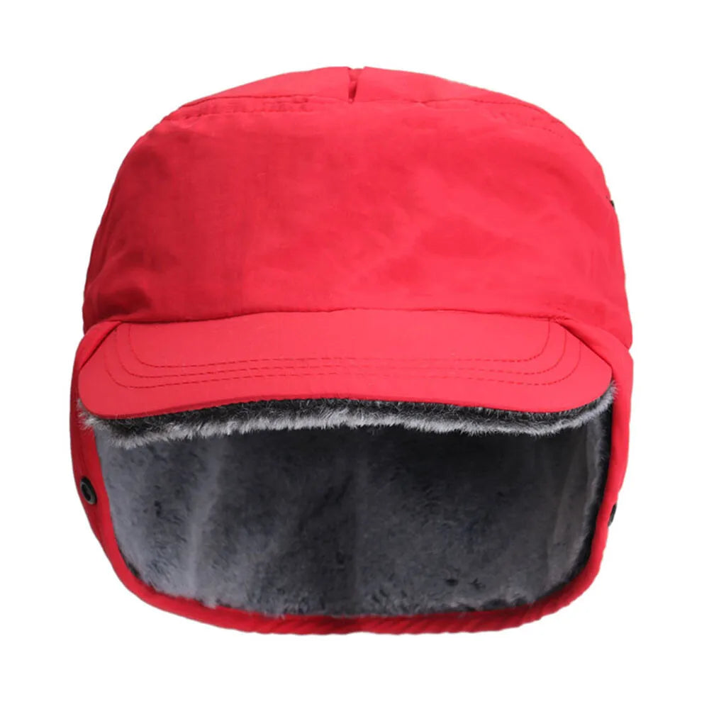 Men's Winter Ball Cap with Warm Earflaps Hat Windproof Faux Fur Baseball Cap Thickening Warm Outdoor Fishing Hat