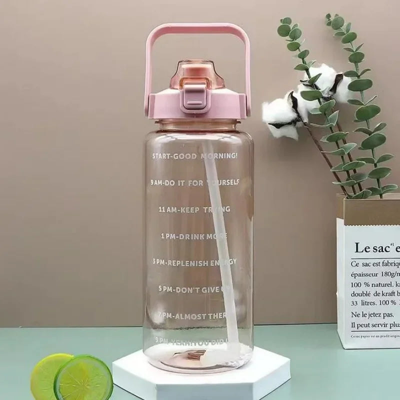 2 Liter Water Bottle with Straw Portable