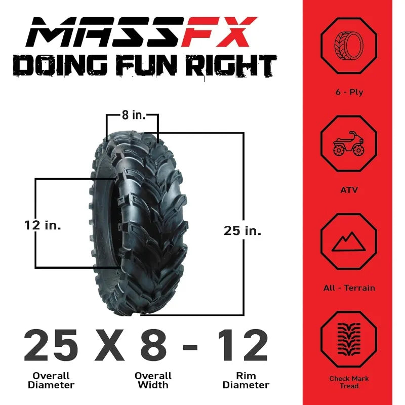 4 ATV/UTV 2/25x8-12 Front : 2/25x10-12 Rear