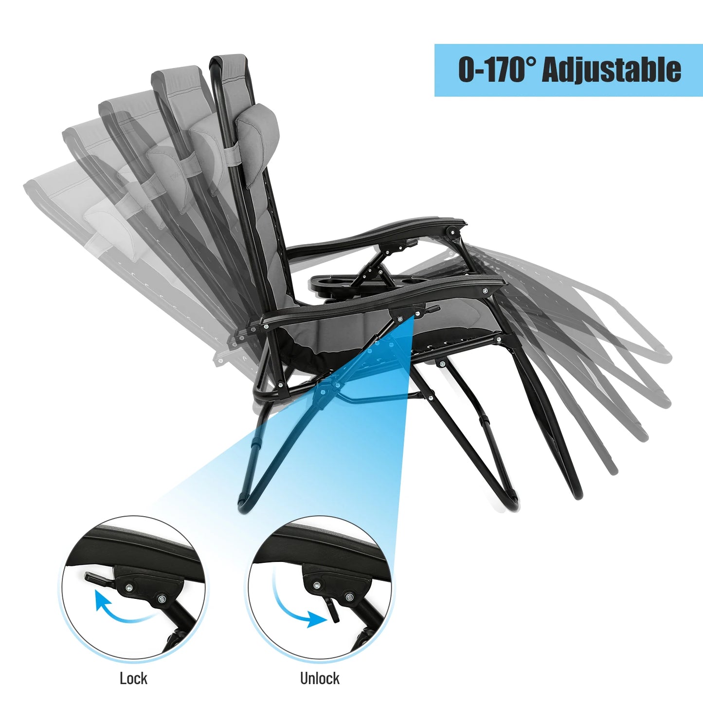 Outdoor Folding Lounge Chair, Adjustable Backrest / Footrest