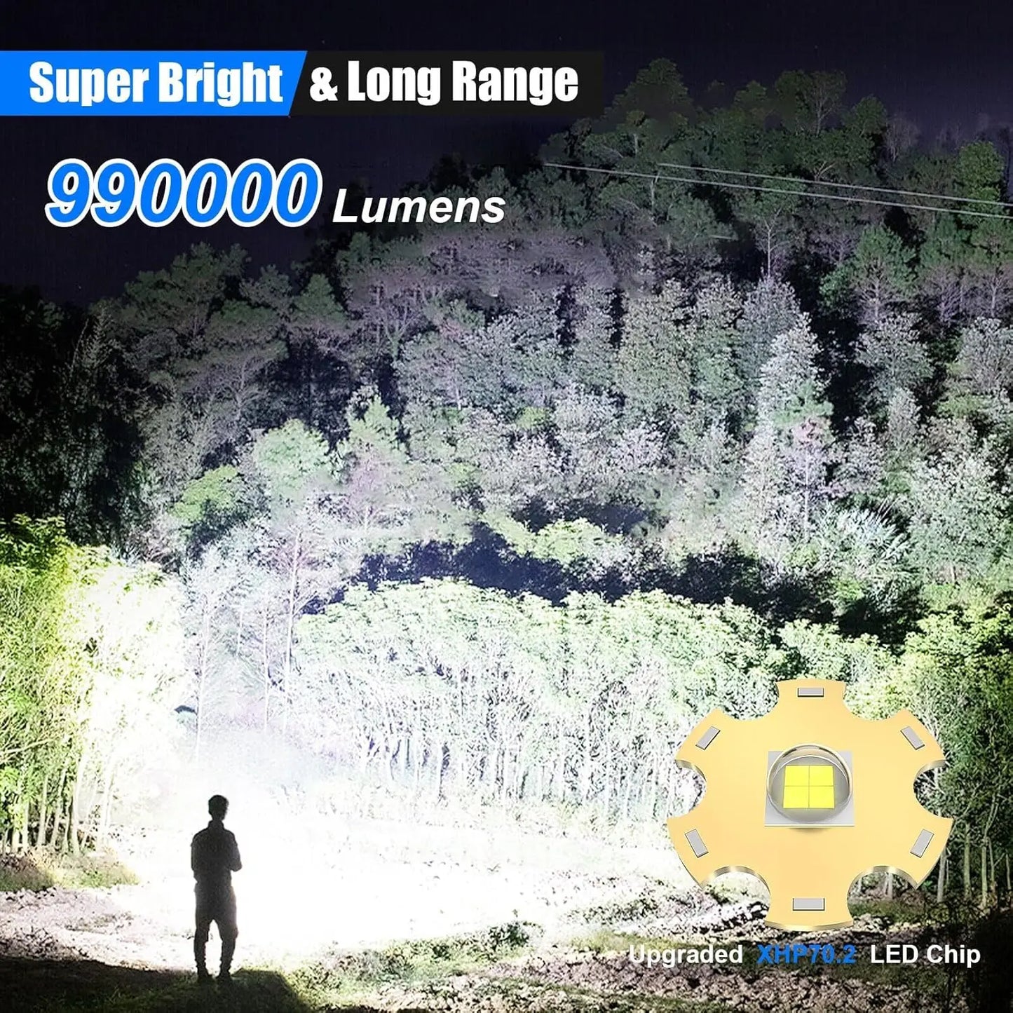 High Lumens Rechargeable, 990000 Lumen Led Flashlights,