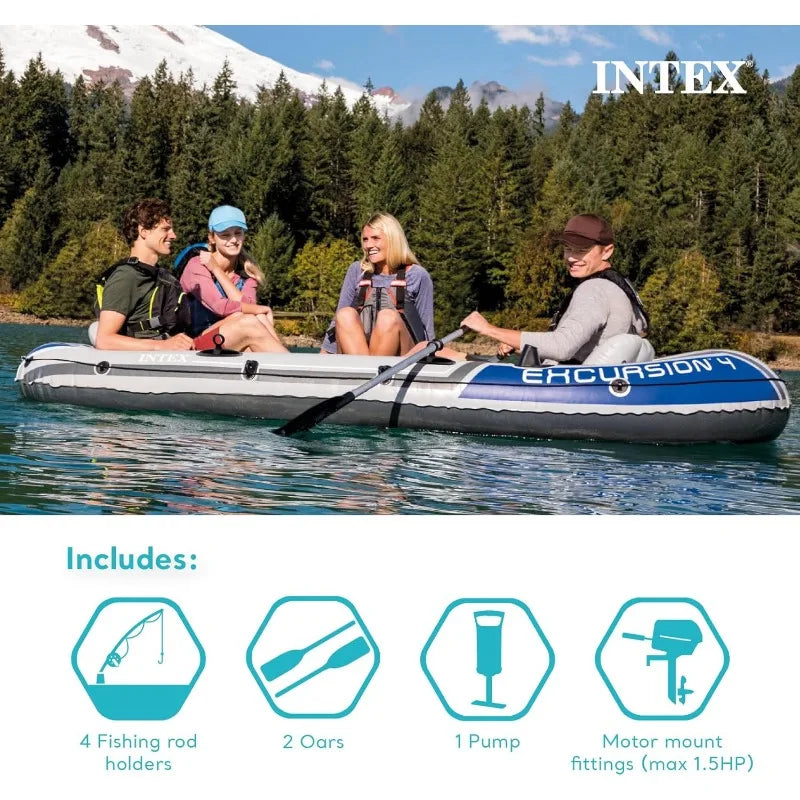 Inflatable Boat, Oars, Pump, Composite Motor Mount