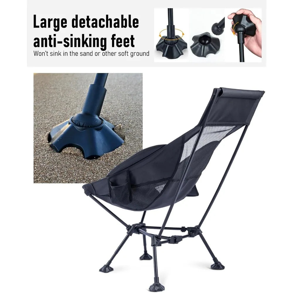 Camping Chair, Ultra Light and Compact Folding Beach Chair with Anti Sinking Feet, Triangular Frame High Backrest