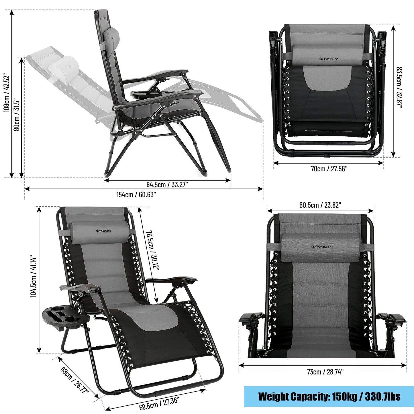 Outdoor Folding Lounge Chair, Adjustable Backrest / Footrest