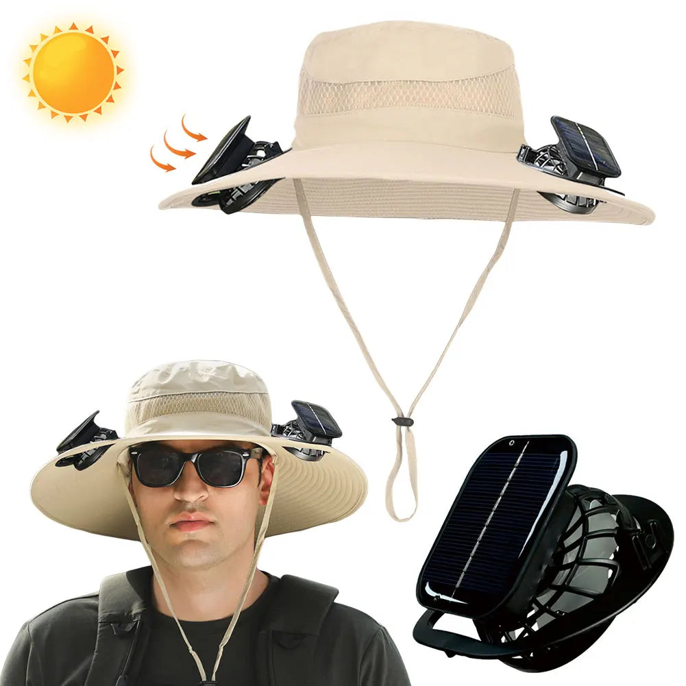 2 Solar Fan Wide Brim Bucket Hat