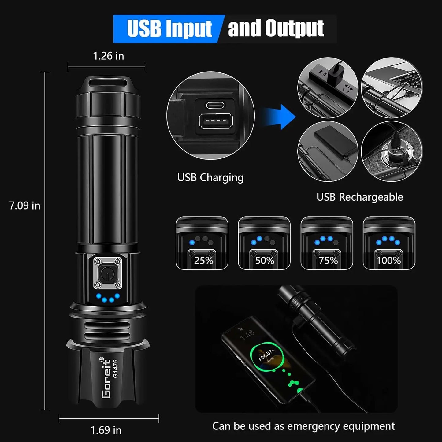 High Lumens Rechargeable, 990000 Lumen Led Flashlights,