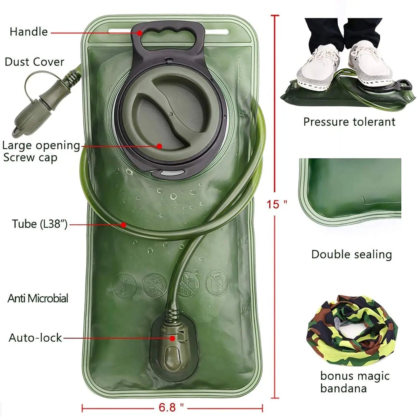 Hydration Bladder 2L, Leak Proof Water Reservoir