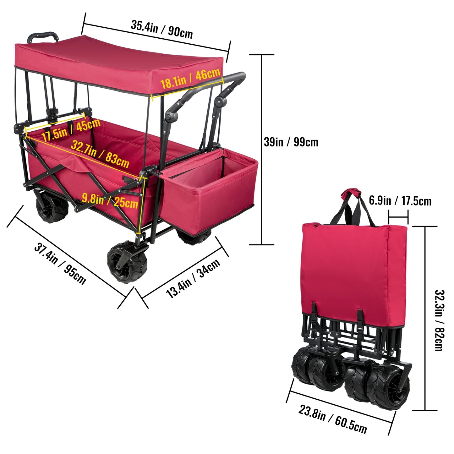 Folding Wagon Adjustable Handle Bar Removable Canopy
