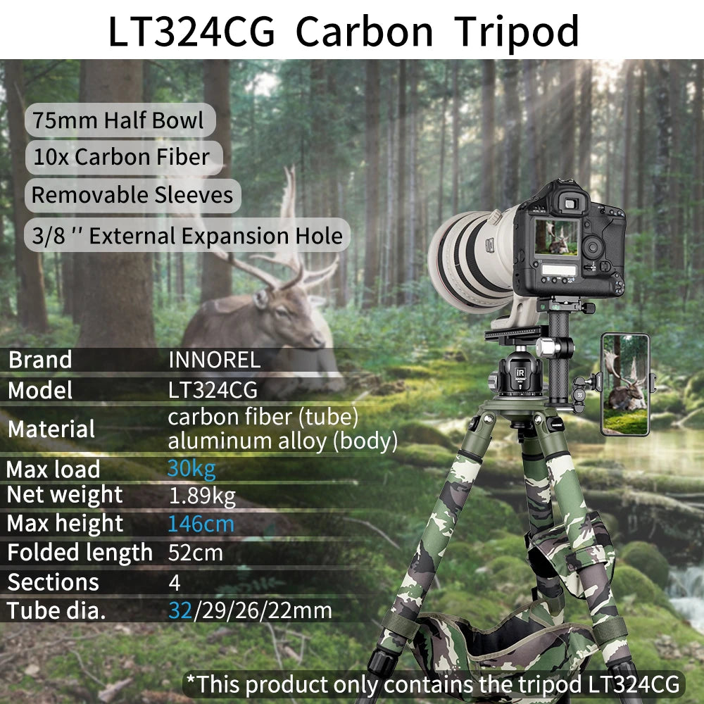 Camouflage Carbon Fiber Tripod, Birdwatching Heavy Duty