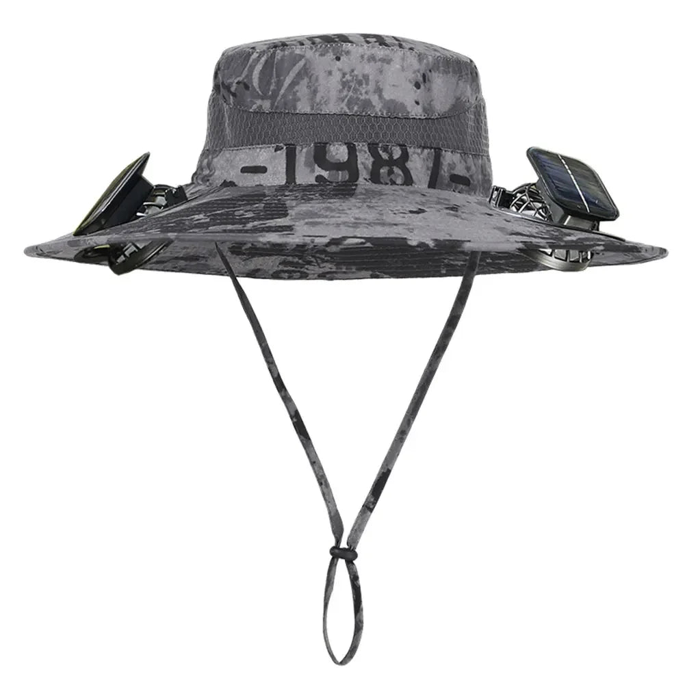 Anti-UV 2 Fans Hat Solar Charging &Air Cooling Fan Sun Hat Wide Brim Bucket Hat For Fisherman 2025 Men Hat Summer Cooler Sun Cap