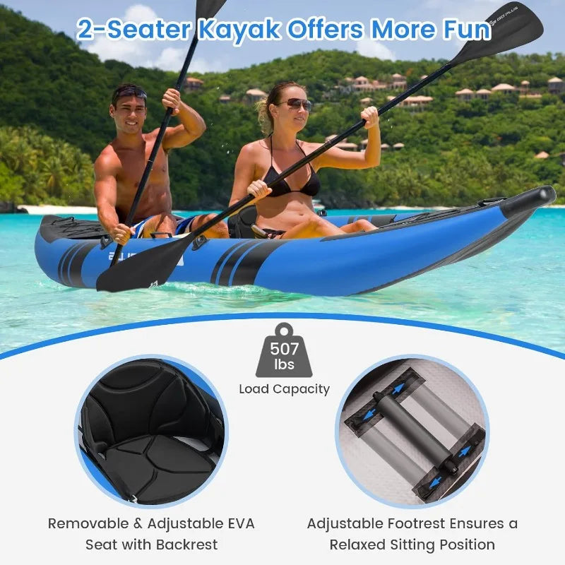 Inflatable 2-Person Kayak, Oars, Seats, Hand Pump