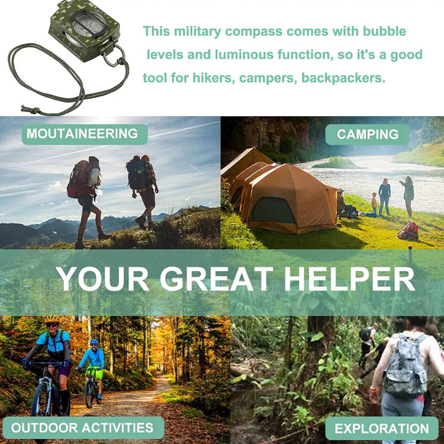 Compass, Waterproof, Sighting, Bubble Levels, Carrying Bag