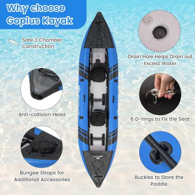 Inflatable 2-Person Kayak, Oars, Seats, Hand Pump