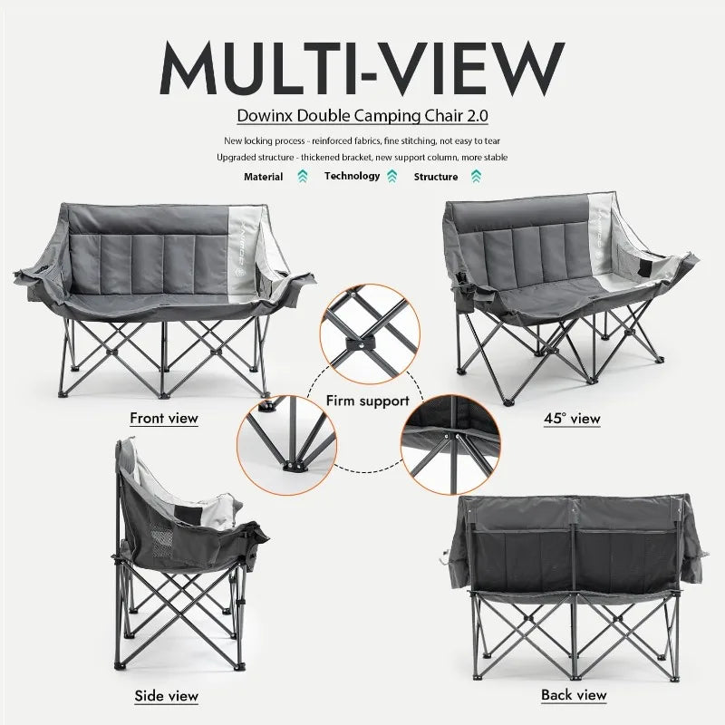 Double Chair Loveseat, Padded Seats, Armrests, Pockets,