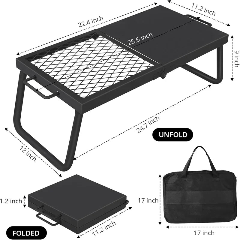 Folding Campfire Grill, Heavy Duty Steel Grate