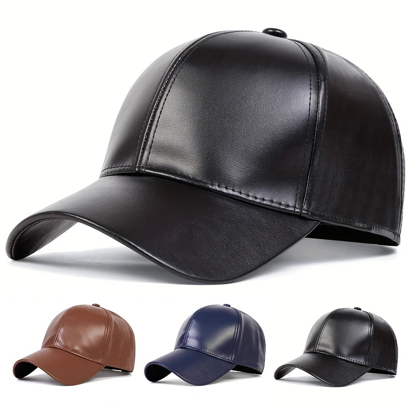 Leather Solid Color Adjustable Baseball Outdoor Cap