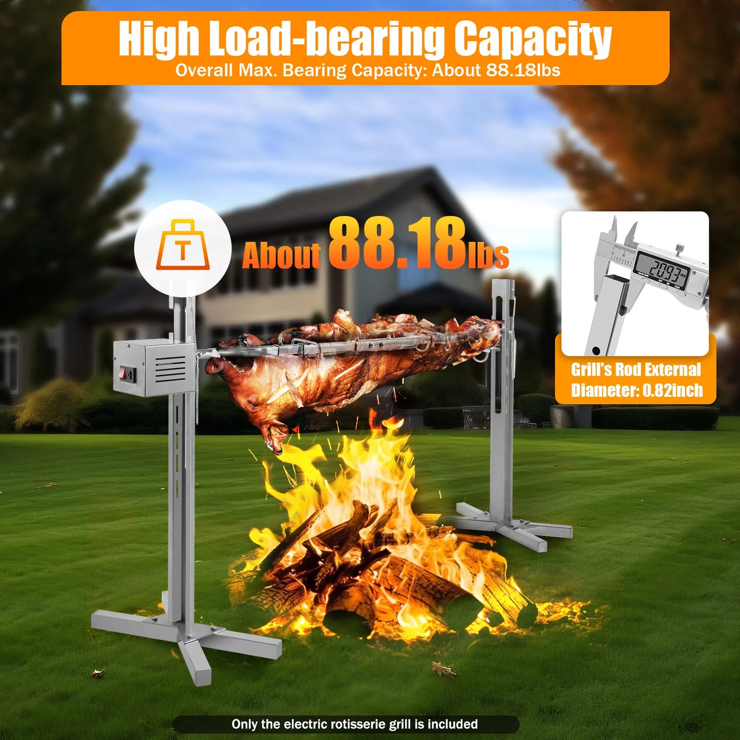 66 Lbs Electric BBQ Rotisserie Stainless Steel