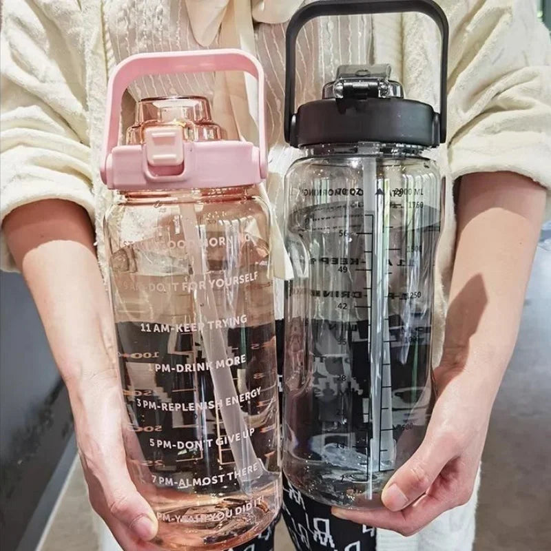 2 Liter Water Bottle with Straw Portable