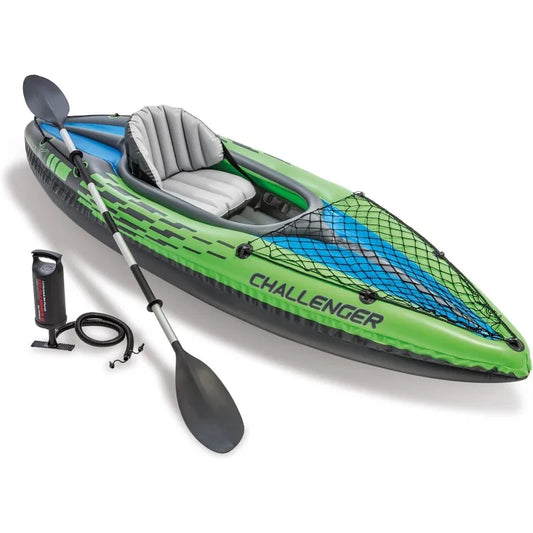 One Peron Challenger Inflatable Kayak, Paddles, Pump