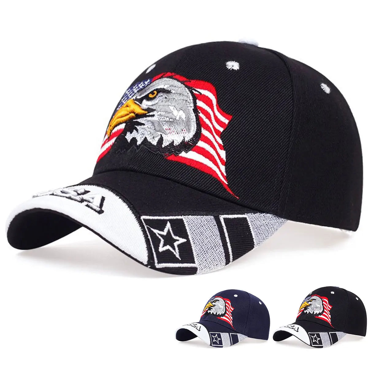 USA Flag / Eagle Embroidery Baseball Cap Adjustable