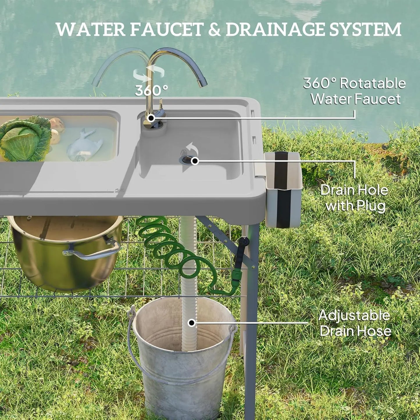 Folding Fish Cleaning Table with Sinks