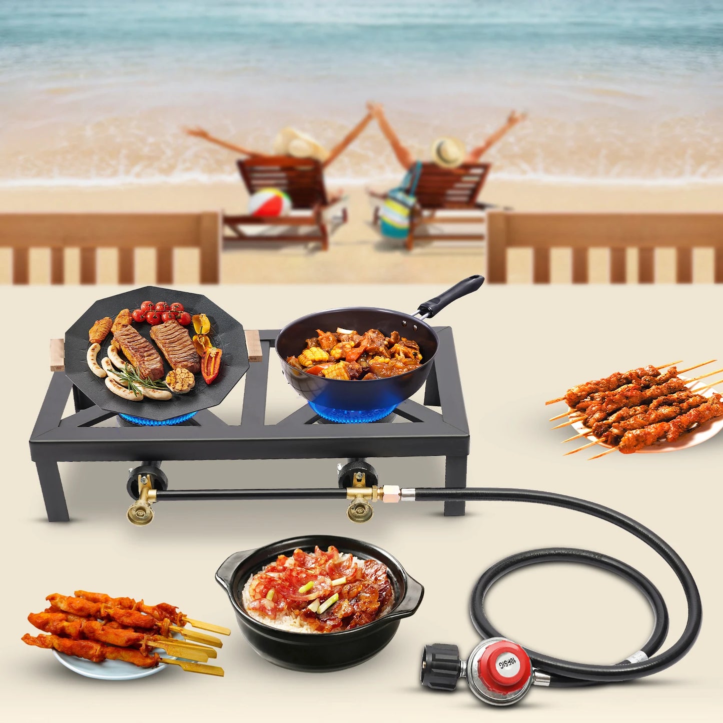 Cast Iron Double Burner Portable Propane Stove