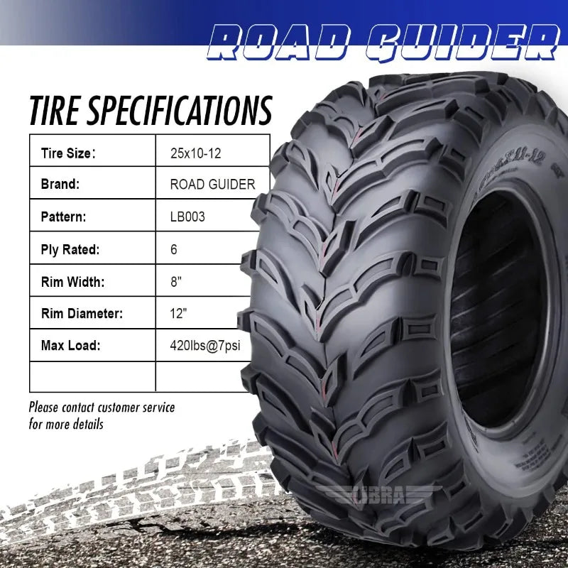 2 ROADGUIDER ATV/UTV Tires 25x10-12 6PR