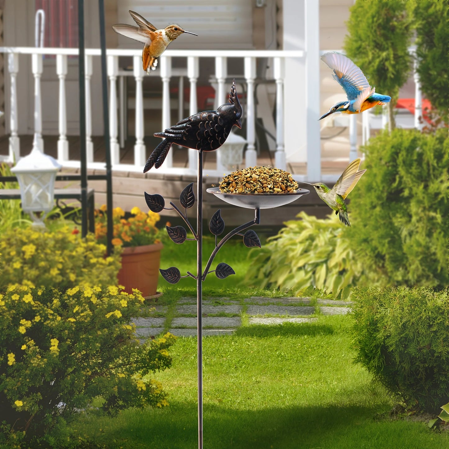 Bird Feeder Stake Bird Bath, Antique Copper