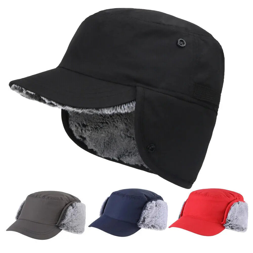 Men's Winter Ball Cap with Warm Earflaps Hat Windproof Faux Fur Baseball Cap Thickening Warm Outdoor Fishing Hat